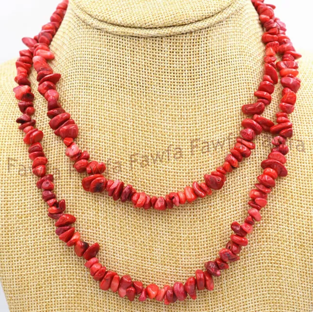 Genuine Natural 5x8mm Red Coral Freeform Gravel Gemstone beads Necklace 28-100"