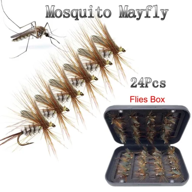 24Pcs/Box Fly Fishing Lure Nymph Dry Flies Bionic Bait Fly Trout Fishing Lures