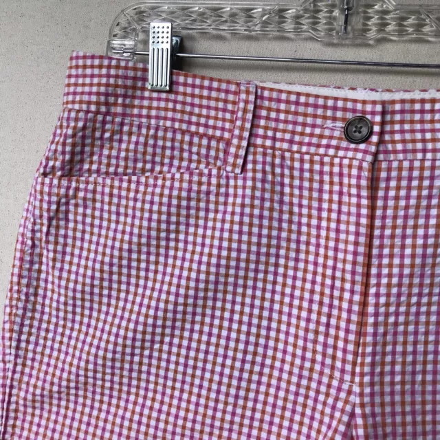 Lands End Fit 2 Sz 14 Women’s Seersucker Chino Shorts Pink Gingham Pockets 3