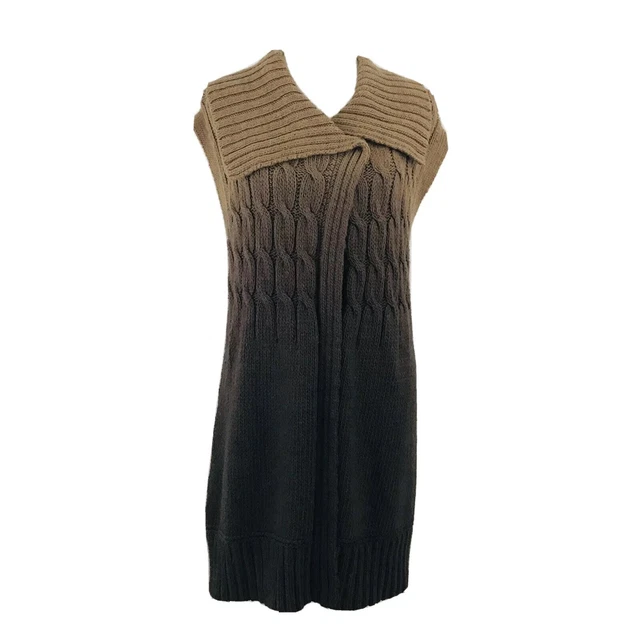 Chicos Women’s Sz 1 Medium Knit Ombre Duster Cardigan Sweater Sleeveless Brown