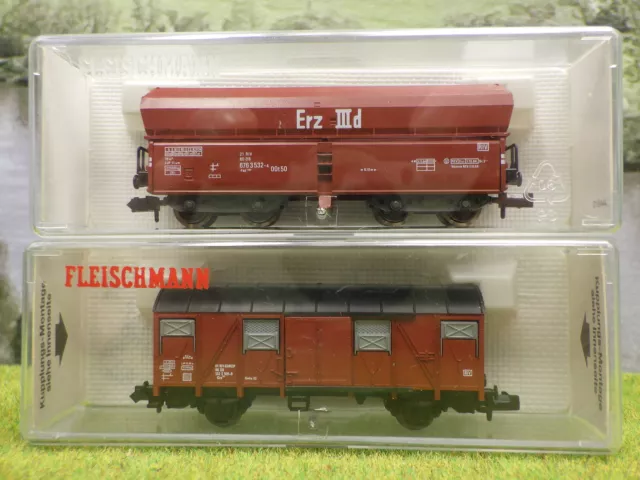 Fleischmann N Selbstentladewagen Erz IIId + Ged Güterwagen OVP (QP) D1522