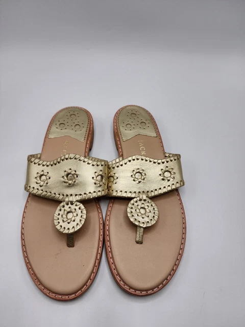 Jack Rogers Women's Slip-On Gold Flat Thong Sandals Sz 10 US Pre-owned