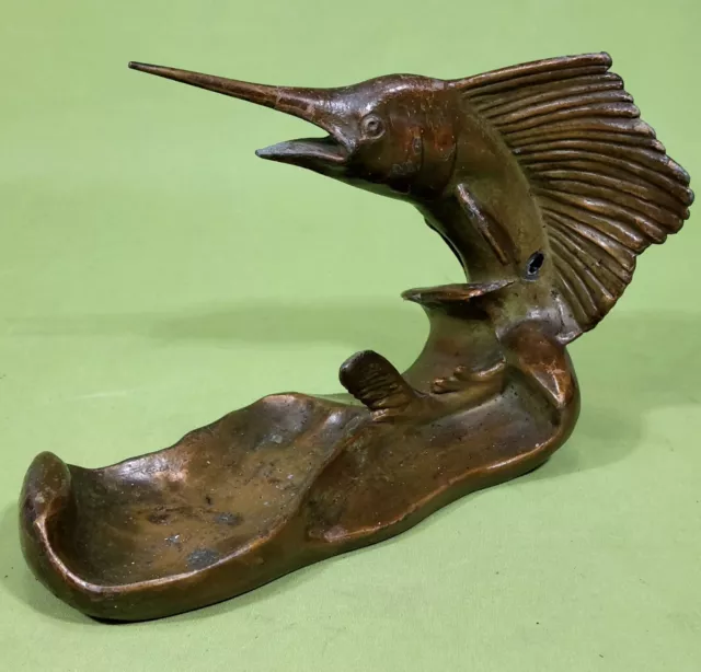Beautiful antique McCelland Barclay Art Deco bronze spelter swordfish tray Dish