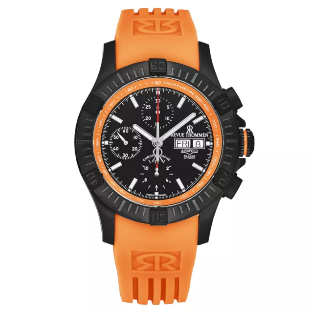 Revue Thommen Hombre Air speed Esfera Negra Naranja Tira Reloj Automático