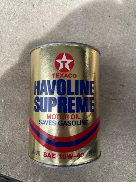Vintage Full Texaco Havoline Supreme SAE 10W-40 Motor Oil 1 qt Paper Can