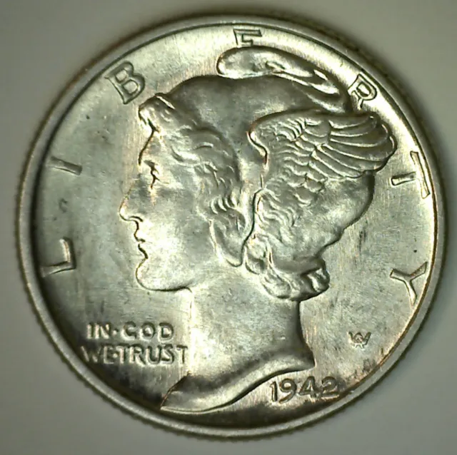 1942 Mercury Silver Dime 10c US Type Coin Uncirculated 10 Cents