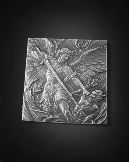 (Presale) 3oz Archangel Michael Bar Hand-Poured Silver Art 999 Bullion Silver