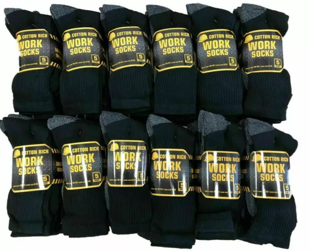 5-20Pairs BIG FOOT Mens Heavy duty work Black Socks Thick Cotton Rich Size 11-14