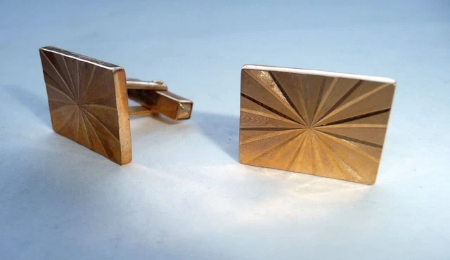 Ancienne Paire De Boutons De Manchettes Plaque Or Et Pierre – Vintage, Pour Chemise Ou Déco