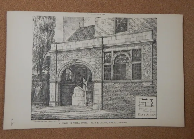 Antique Architects print A porch In Terracotta The Builder 1886