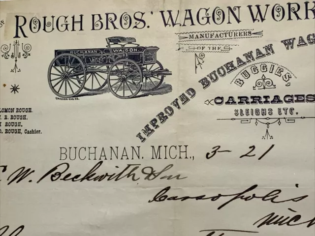 Letterhead SIGNED HD Rough Wagon Works & Carriage Mfr Buchanan Michigan RARE