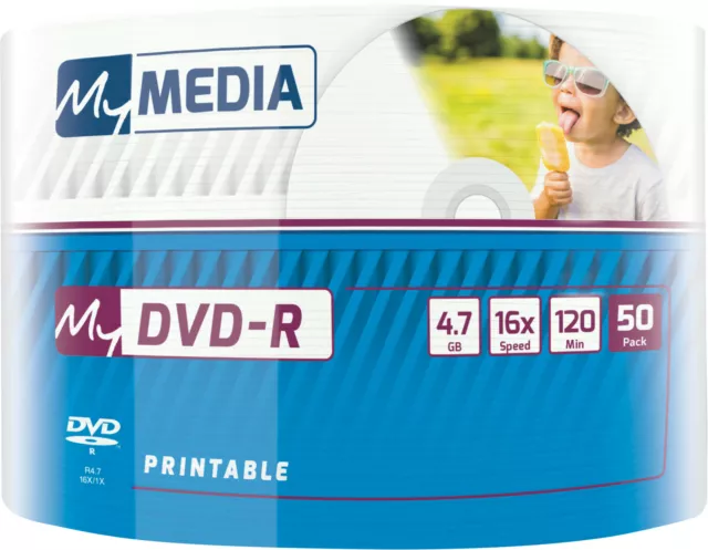 50 x Mymedia Printable Blank Verbatim DVD-R 16x Discs 4.7GB 120 mins