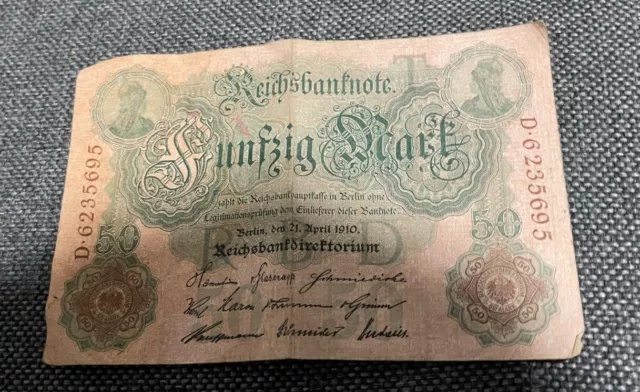 50 Mark Reichsmark Banknote Deutschland Geldschein Papiergeld Reichsbanknote