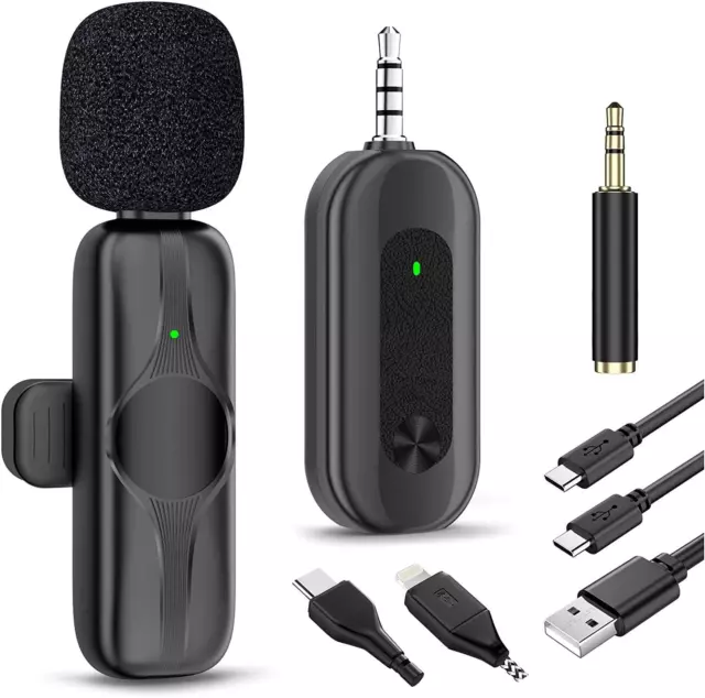 Wireless Lavalier Microphone Lapel Mic for iPhone/Android/Camera/PC Mini Clip