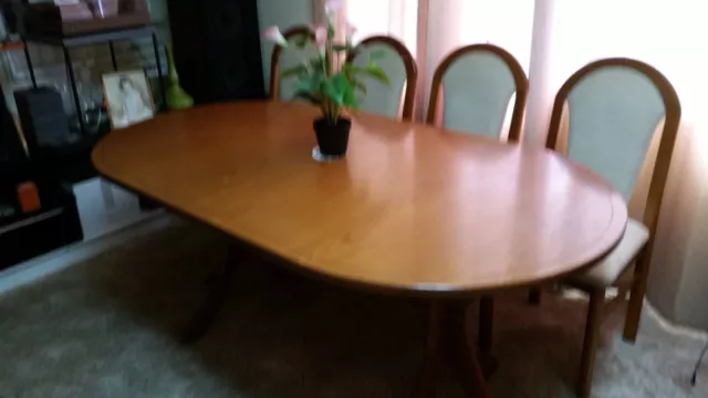 Extendable Timber Dining Table and seven chairs, used 3