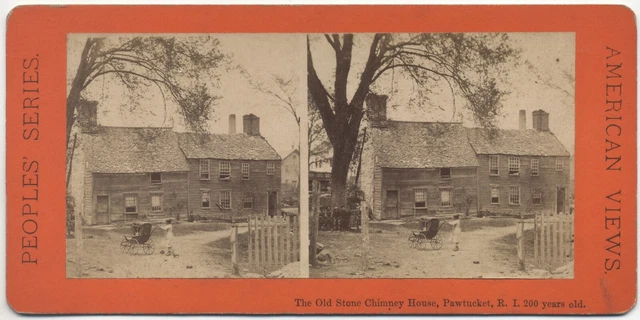PAWTUCKET RI OLD STONE CHIMNEY HOUSE Rhode Island Stereoview Photograph Photo