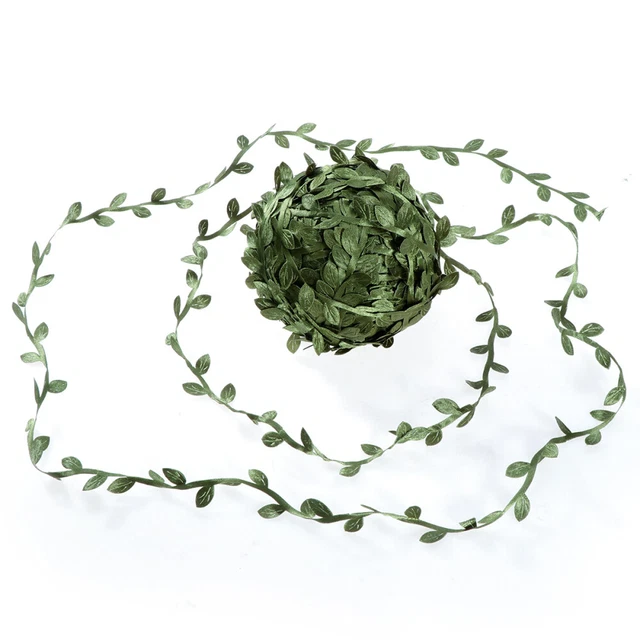 Rouleau De Ruban Feuillage Artificiel – Vigne Décorative En Polyester – 15 M – Couronne, Emballage Cadeau – DIY – Vert, Blanc, Doré, Argenté
