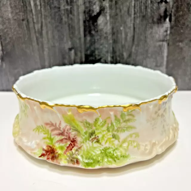 TV Limoges Large Hand Painted Pudding Serving Bowl Round Victorian Ferns