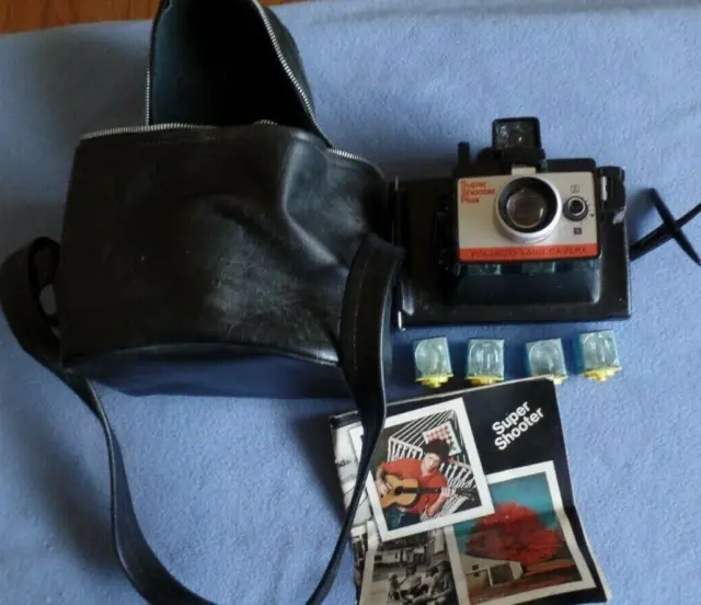 Cámara Polaroid Land Super Shooter Plus con 4 bombillas de flash Instruct. Estuche manual