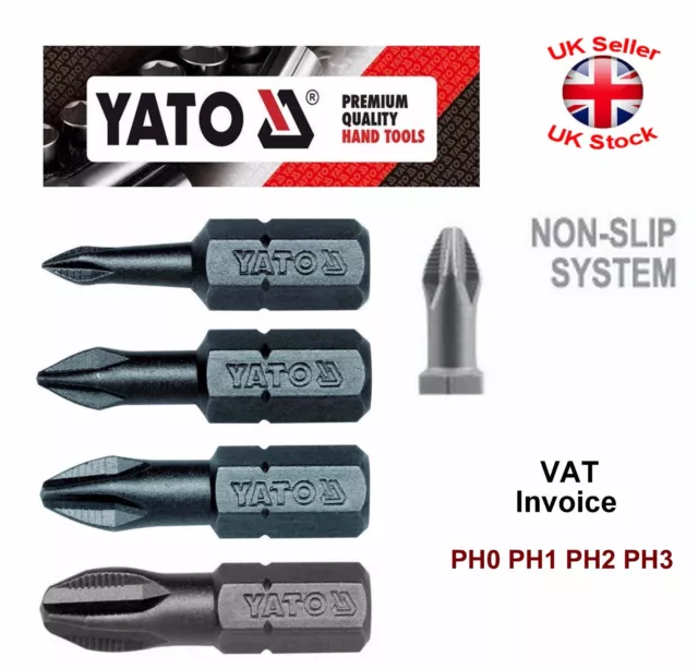 Yato Professional RUTSCHFEST 25 mm (1") Bits Philips PH0 PH1 PH2 PH3 YT-7806-9