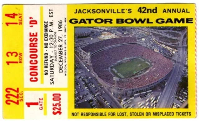 1986 GATOR BOWL ticket stub CLEMSON TIGERS Stanford Cardinal 12/27/86 football