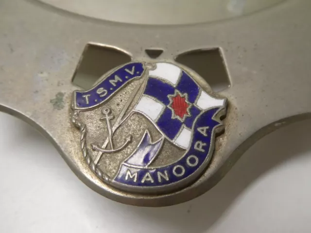 Tsmv Manoora Shipping Liner Silver Plated Dish Ashtray Plate Enamel Badge Emblem