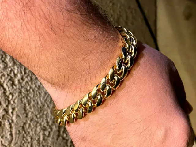 Mens 14k Thick Miami Cuban Link Solid Real Bracelet Gold Finish 12mm 8.5"