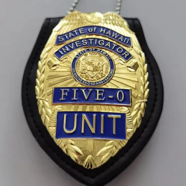 New US Hawaii Five-0 Badge Hawaii 5 o Badge & Chain Belt Leather Badge Holder