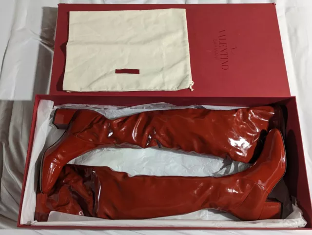 39/9❤️Valentino Over The Knee Thigh High RED Stretch Patent Leather Boots  ITALY