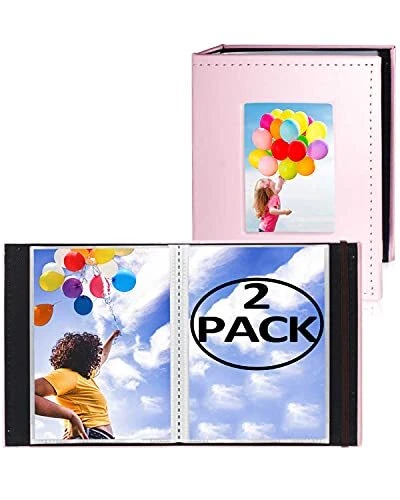 Pequeño álbum de fotos paquete de 2x6 - tapa dura de cuero simple con frontal 4x6/2PK rosa