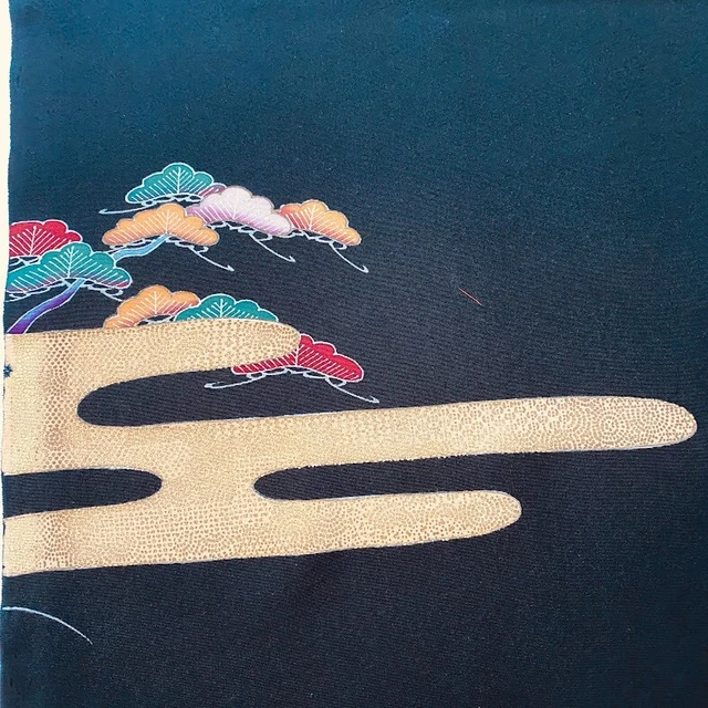 Goddess #A 14x90-2.5yd LONG Hand Painted Vintage Tomesode Black Kimono Silk ToE9