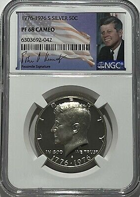 1776 - 1976 S Ngc Pf68 Cameo Proof Silver Kennedy Half Jfk Coin Signature Label