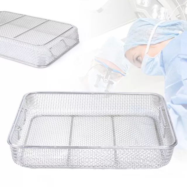 Stainless Steel Sterilization Basket Surgical Instrument Mesh Tray 40*30*7cm!
