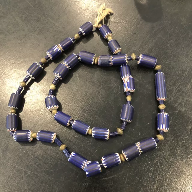 African Antique Chevron Trade Bead Necklace With Small Beads Separating 325 Gr African Antique Chevron Trade Bead Necklace With Small Beads Separating 325 Gr