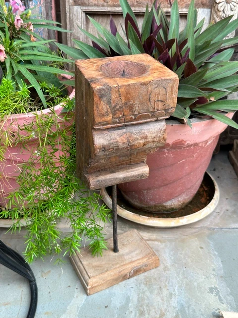 1800's Old Wooden  Wall Hanging Indian Antique Handcrafted  Candle Stand