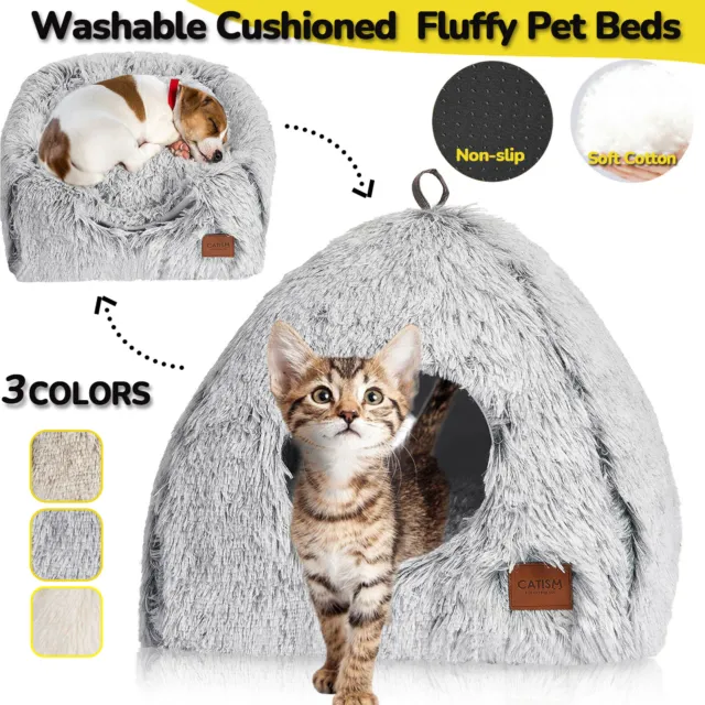 CATISM Cat Bed Cave Small Dog Pet Mattress Ultra Soft 2 in 1 Foldable Washable
