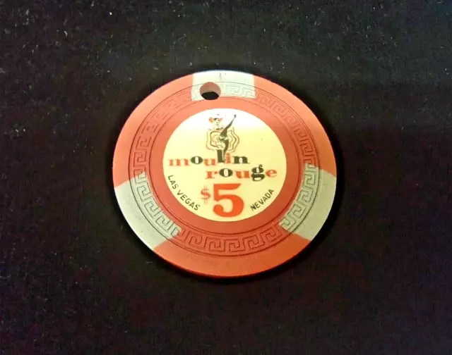 Canceled Moulin Rouge Cancan Girl $5 Casino Gaming Chip Las Vegas NV 1955