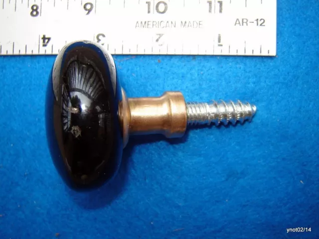 rare/antique BLACK MARBLE/BRASS SHANK door knob with screw walking stick/cane 2