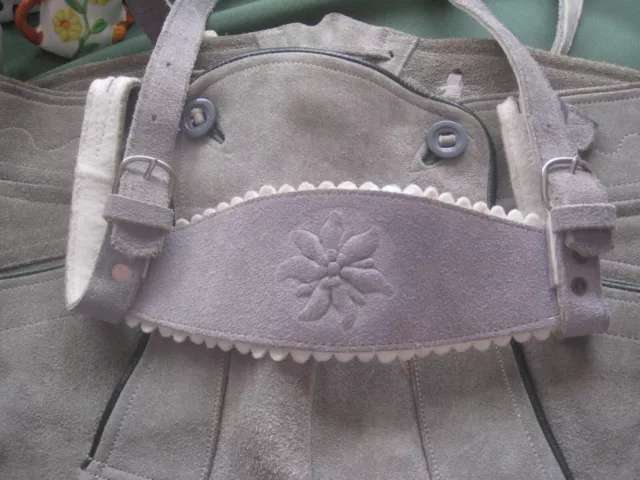Vintage German Lederhosen Suede Shorts With Suspenders Gray Bergfreund 28" Waist