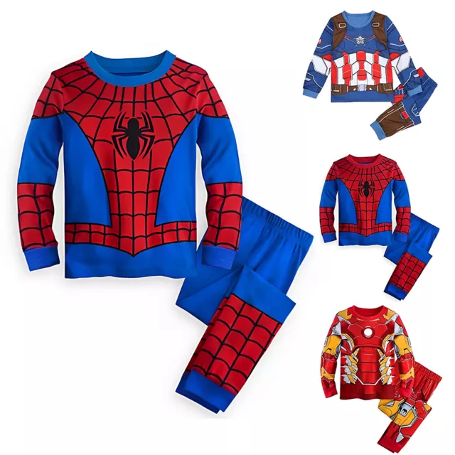 Kinder Jungen Superhero Pyjama Set Nachtwäschen Pullover Hose Outfit Schlafanzug