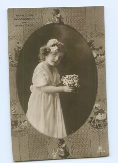 Y9071/ Namenstag Mädchen mit Blumen Foto AK  ca.1910