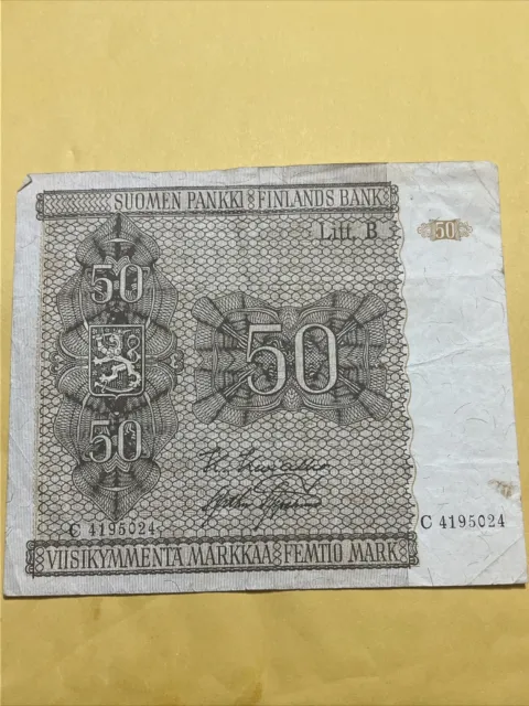 Vintage Rare Finland 50 Markkaa ... 1945