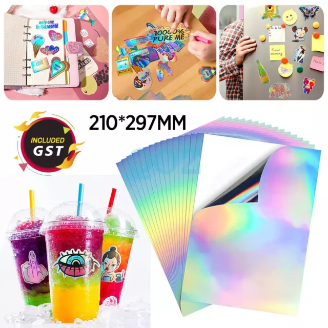 10/30/50 x A4 Holographic Holo Glossy Self Adhesive Sticker Paper Inkjet Printer