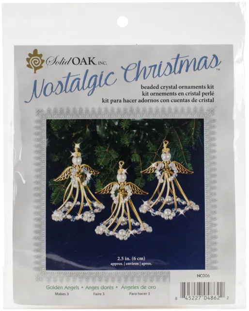 Kit de adorno de cristal con cuentas de Navidad de roble liso nostálgico - ángeles dorados hace 3