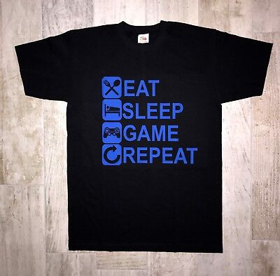 EAT Sleep Gioco Ripetere Gaming Gamer T-shirt Xbox Playstation XS-XXL Uomo Donna