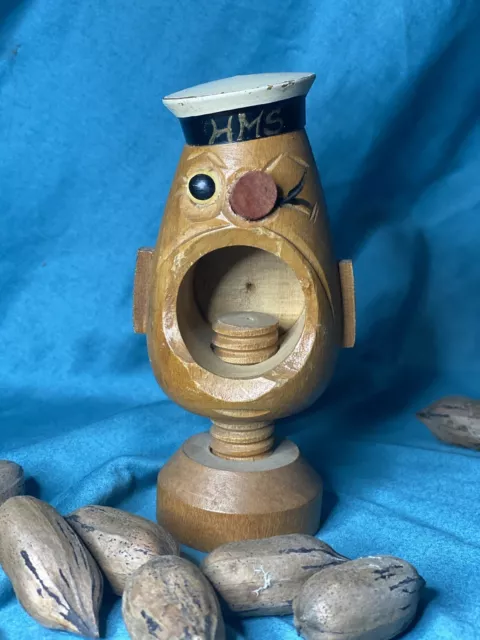 Vtg Popeye Nut Cracker Wooden HMS Sailor Man Screw Type Wood Clamp Folk Art