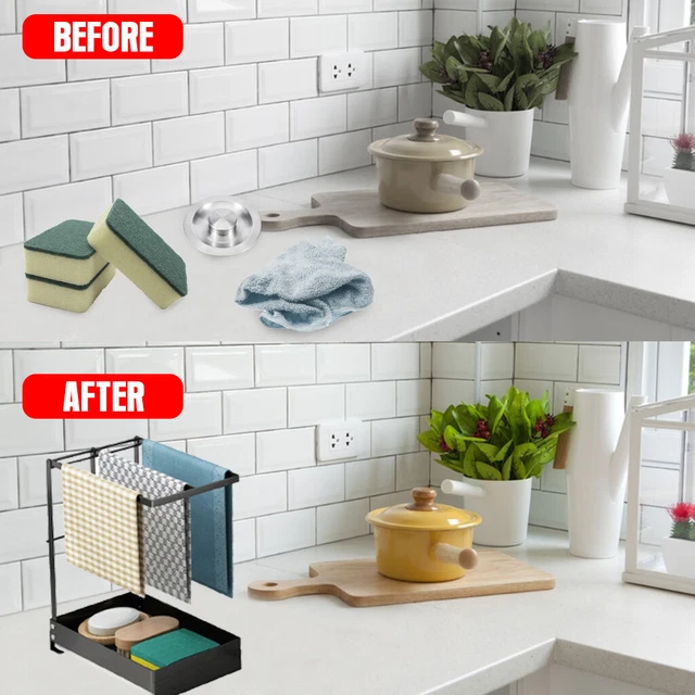 Holder Kitchen Soap Dispenser Stainless Steel Sponge Organizer Brush Sink Caddy 3