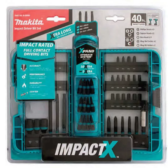 Makita 40 Pcs Impact-X Impact Driver Bit Set Magnetic S2 Steel B-69490