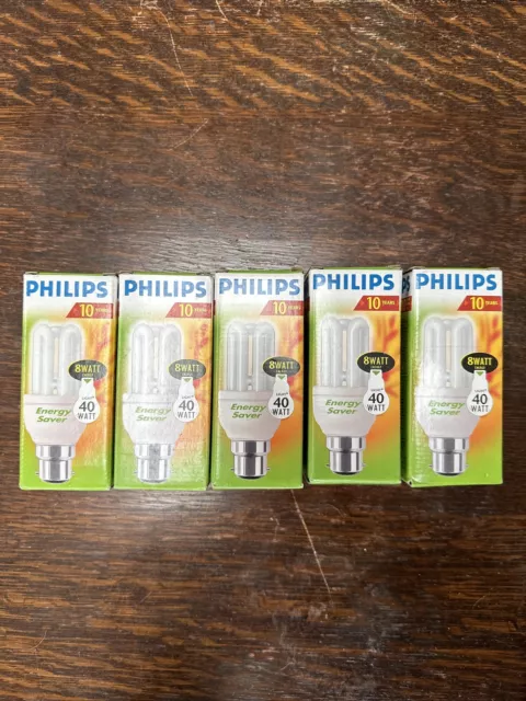 6 X Philips 10 Years 8W Energy Light 40W Energy Saver Bulbs BNIB
