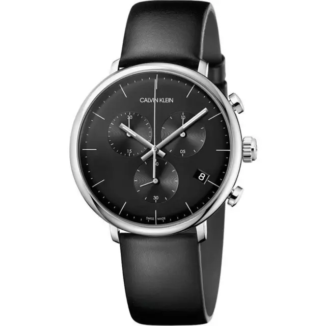 Mens Wristwatch CK CALVIN KLEIN HIGH NOON K8M271C1 Chrono Leather Black